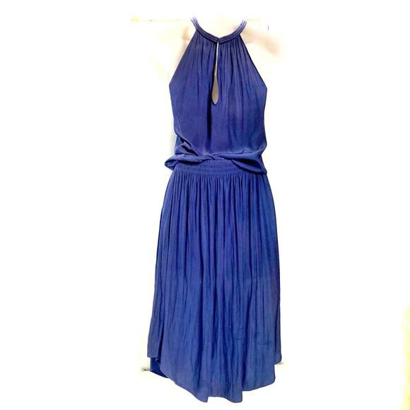 Ramy Brook Navy Mini Dress | High Neck Pleated Cocktail Party Wedding Guest Look - Picture 8 of 16